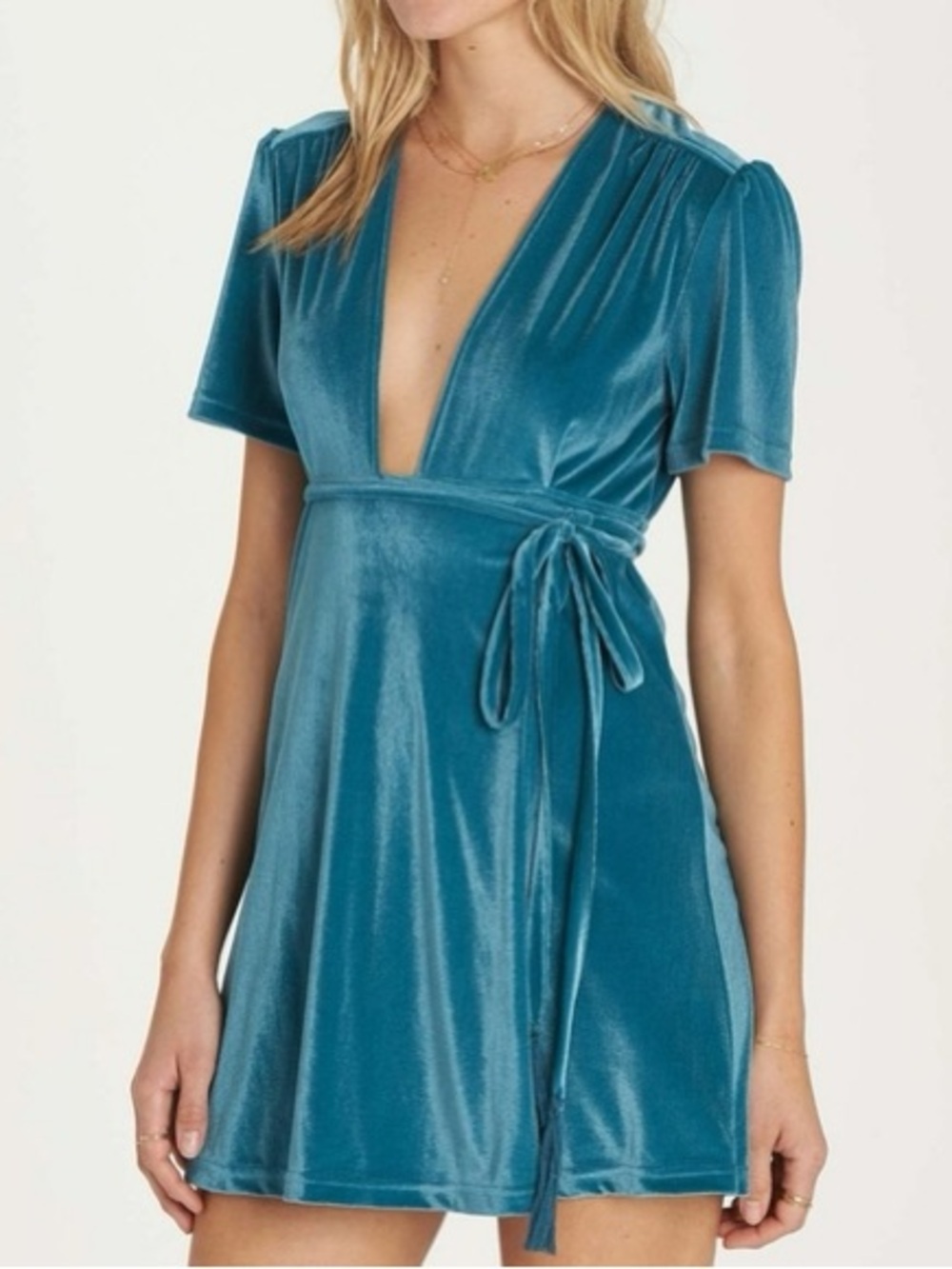 Billabong Teal Velvet Wrap Mini Dress